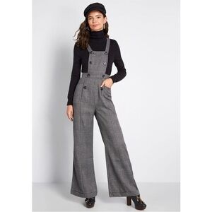 Collectif Vintage Houndstooth Sleeveless Wide Leg Overall Gray Women's Size XS